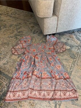 Women’s Blue Floral Puff-Sleeve Dress